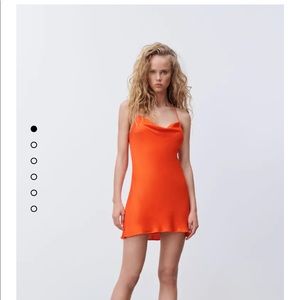 Brand new Zara satin dress w/ draped neckline and spaghetti straps that cross.
